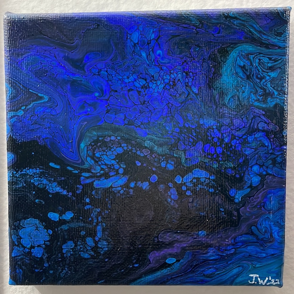 Black & Blue Abstract Fluid Paint Pour Art